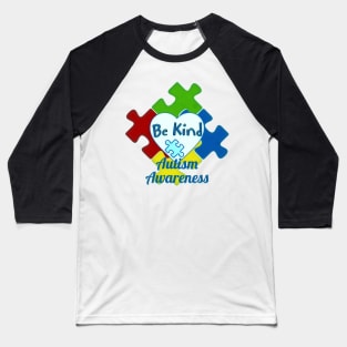 Autism Awareness Be Kind Puzzle and Heart Design Baseball T-Shirt